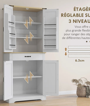 HOMCOM Keuken Buffetkast met 4 Deuren, Lade en 6 Verstelbare Planken - Wit 181 cm