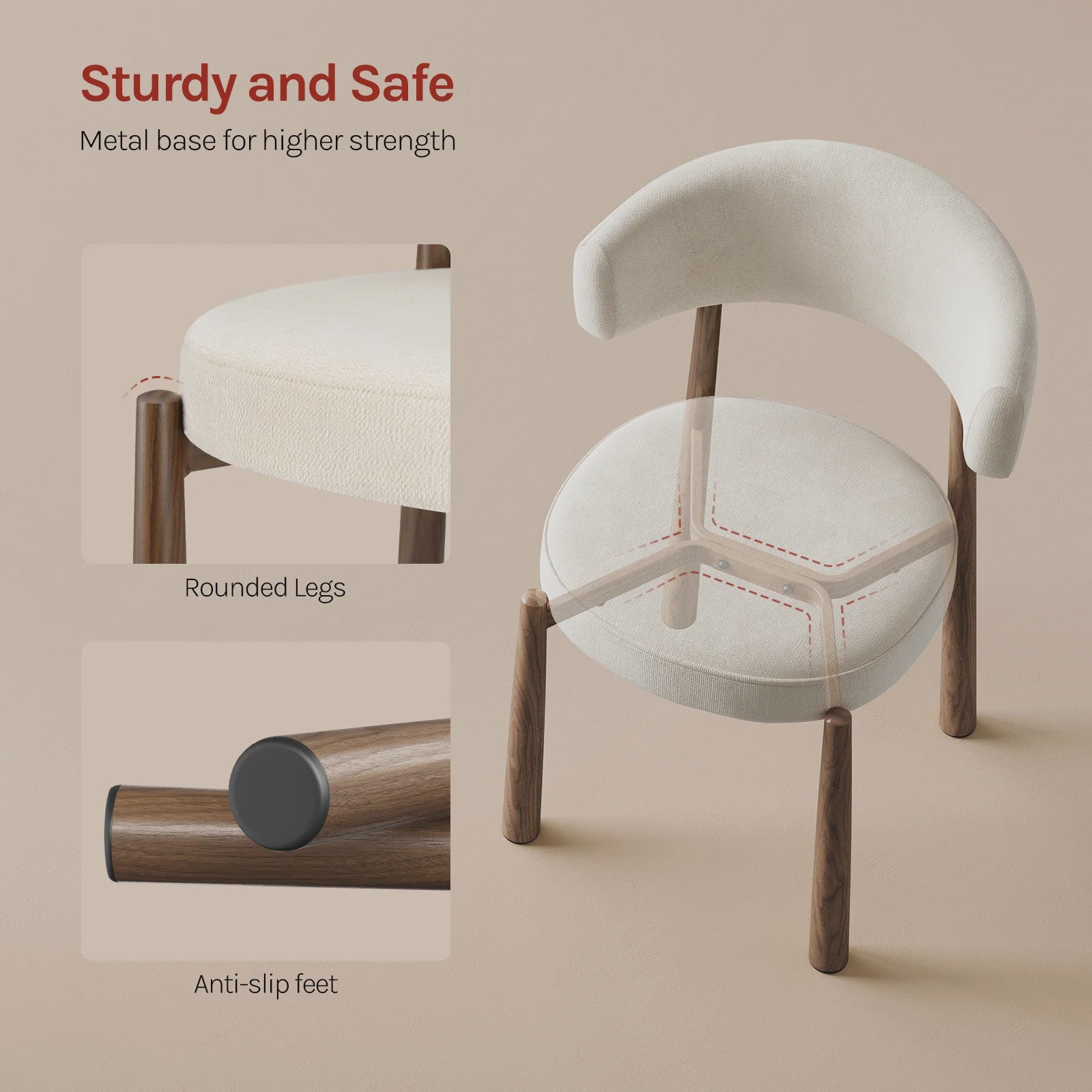 Set van 2 Mid-Century Modern Eetkamerstoelen - Chenille Gestoffeerd met Metalen Poten - Ergonomisch & Stijlvol
