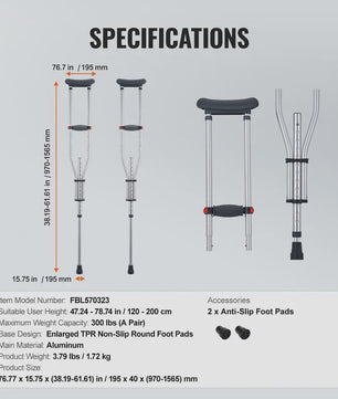 Set van 2 Verstelbare Aluminium Okselkrukken met Zachte Pads - Ideaal voor Volwassenen & Tieners na Blessure of Operatie