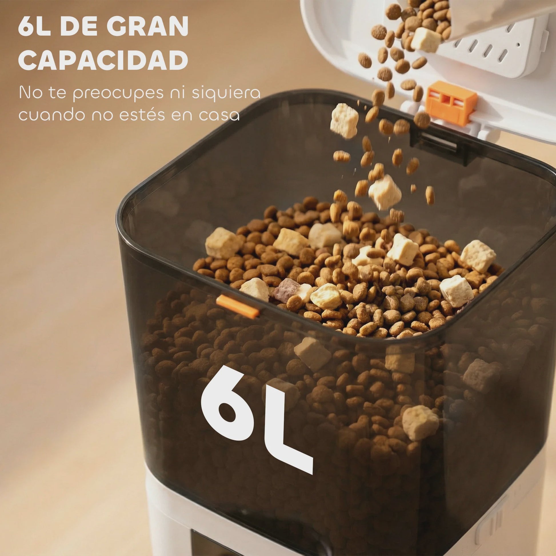 Pawhut Automatische Voerbak 6L met Wifi & App Bediening - Programmeerbaar, 2 Bakken, Spraakopname