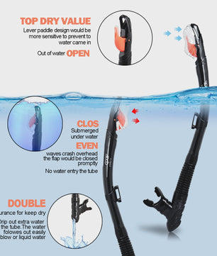 Complete Dry Snorkel Set voor Volwassenen: 3-Raams Anti-Condens Duikmasker met PC Lens en Snorkel