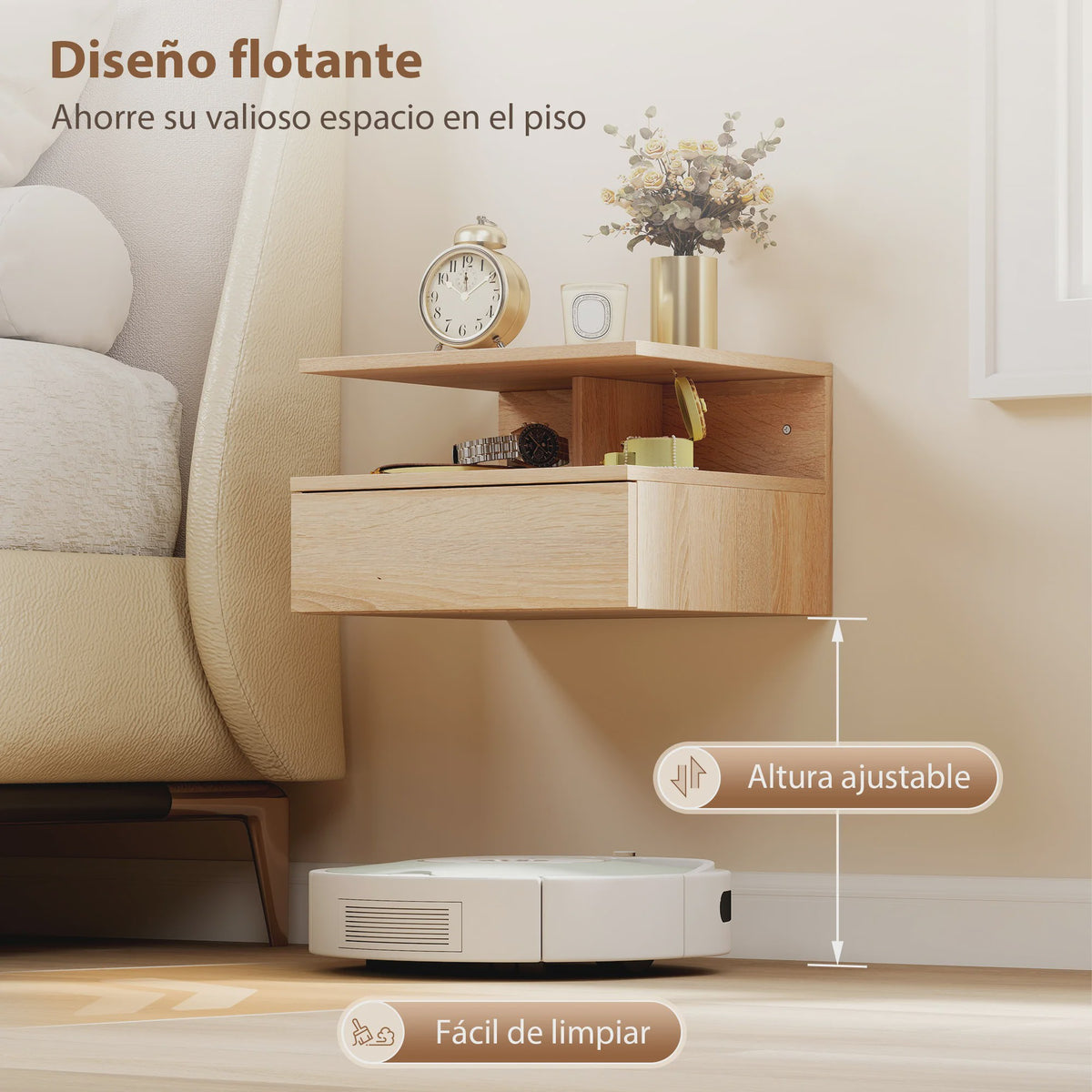Set van 2 Zwevende Nachtkastjes met Lade - Wandmontage, Modern Design, Eikenlook