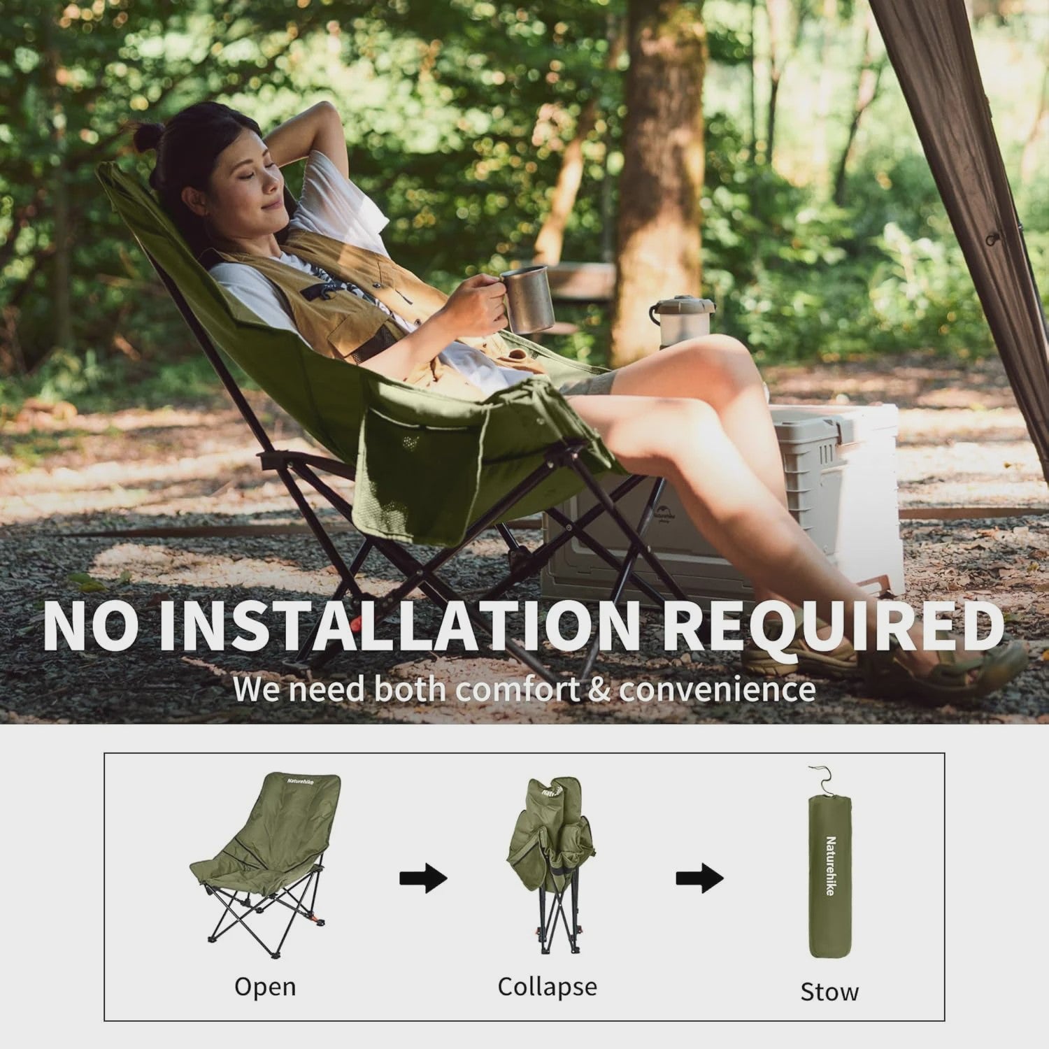 Naturehike Opvouwbare Loungestoel - Comfortabele Kampeerstoel met Hoge Rugleuning