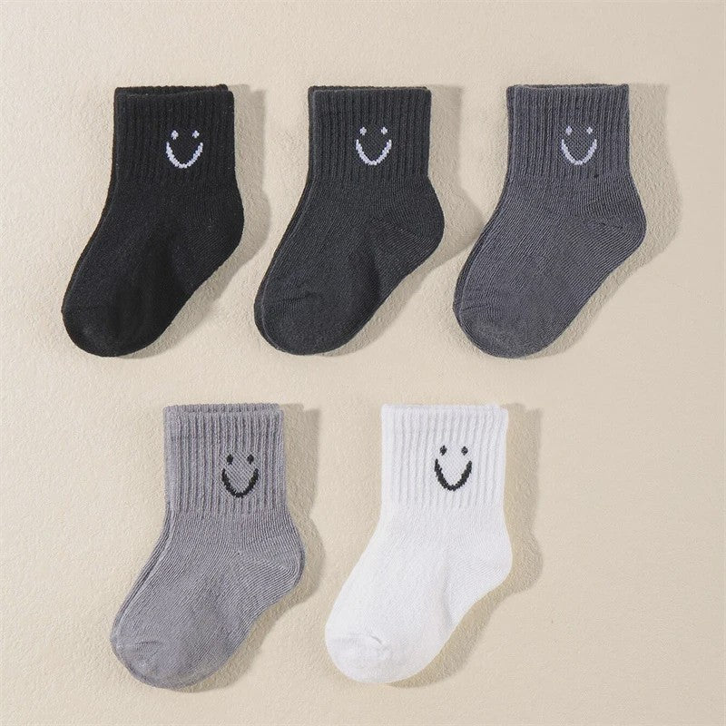 10 Paar Kinder Sokken met Vrolijke Smiley Print - Mid-Calf, Jongens & Meisjes