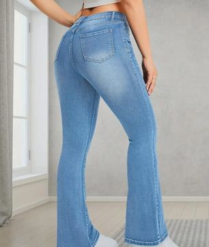 Dames Jeans met Hoge Taille en Wijde Pijpen - Comfortabele Flared Broek