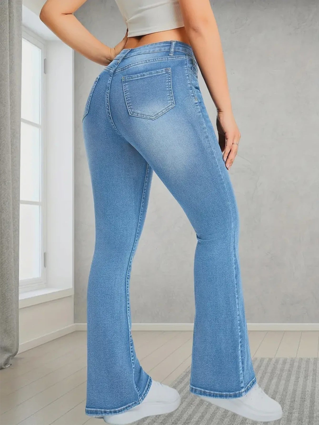 Dames Jeans met Hoge Taille en Wijde Pijpen - Comfortabele Flared Broek
