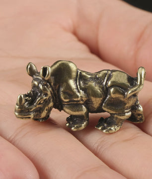 Retro Koperen Neushoorn Beeldje - Miniatuur Decoratie & Feng Shui Cadeau