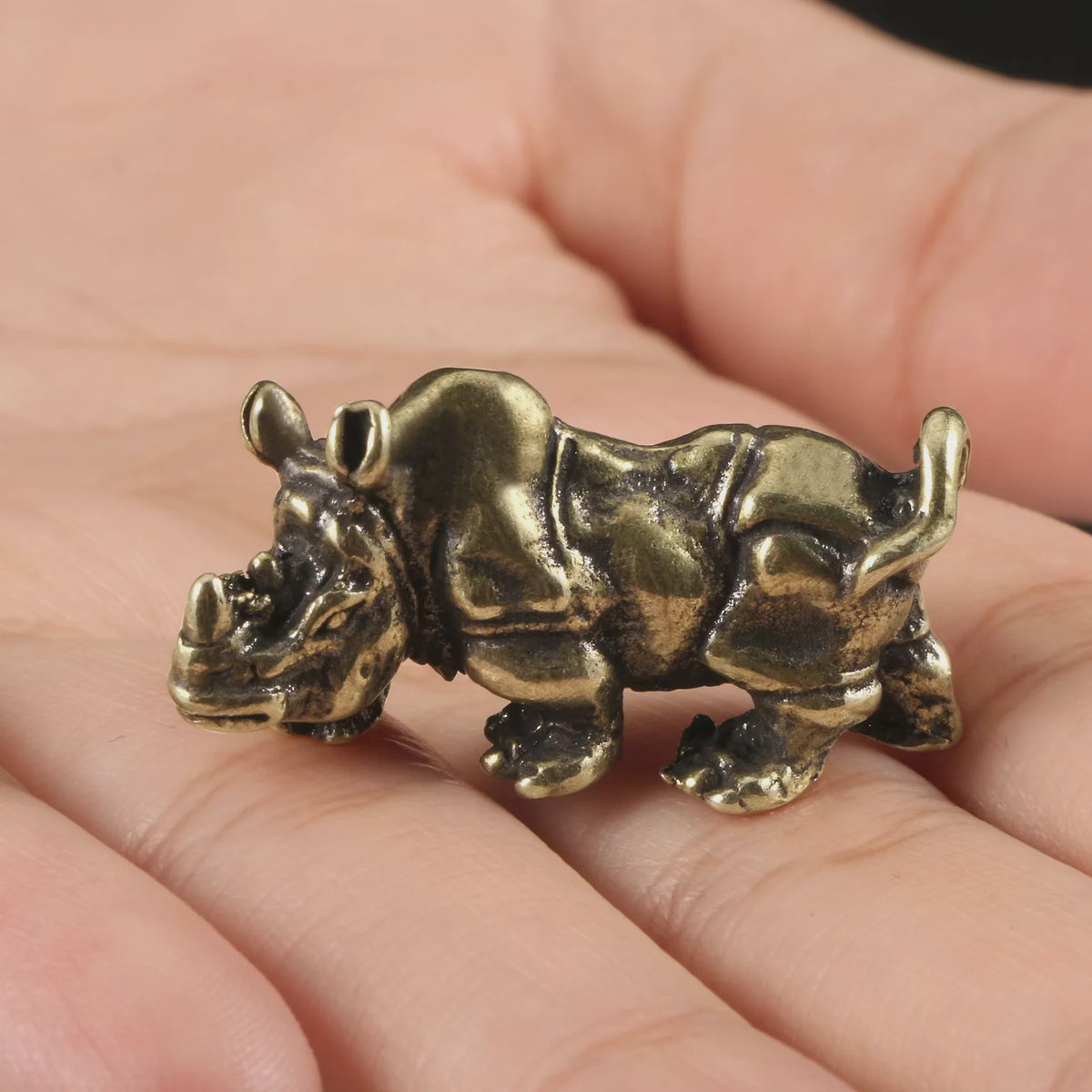 Retro Koperen Neushoorn Beeldje - Miniatuur Decoratie & Feng Shui Cadeau