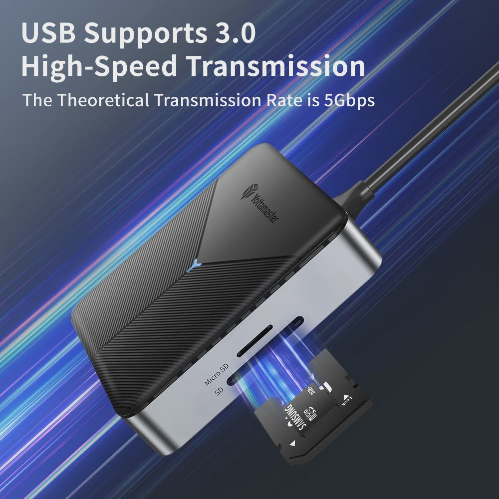 Yottamaster 8-in-1 USB-C Docking Station Hub met 100W PD, 4K@60Hz HDMI, RJ45, SD/TF Kaartlezer & Audio