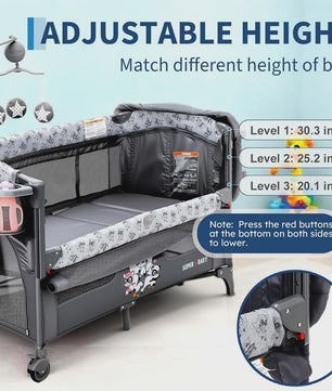 5-in-1 Baby Reiswieg met Commode, Matras en Speelboog - Snel Opvouwbaar