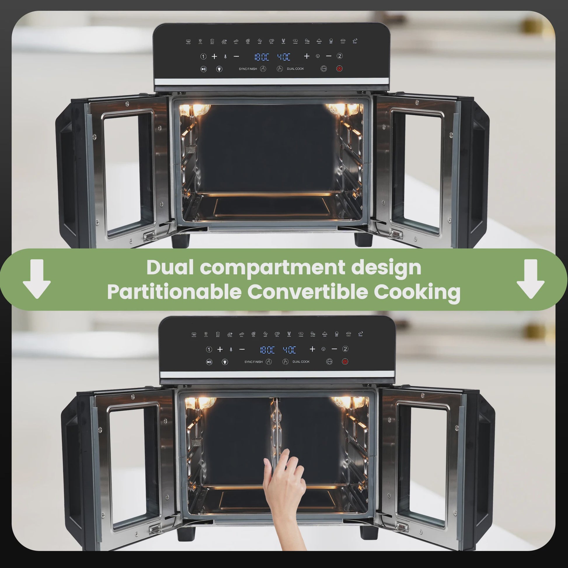 XXL Dubbele Heteluchtfriteuse Oven (23L, 2200W) met LED Touchscreen & 15 Programma's