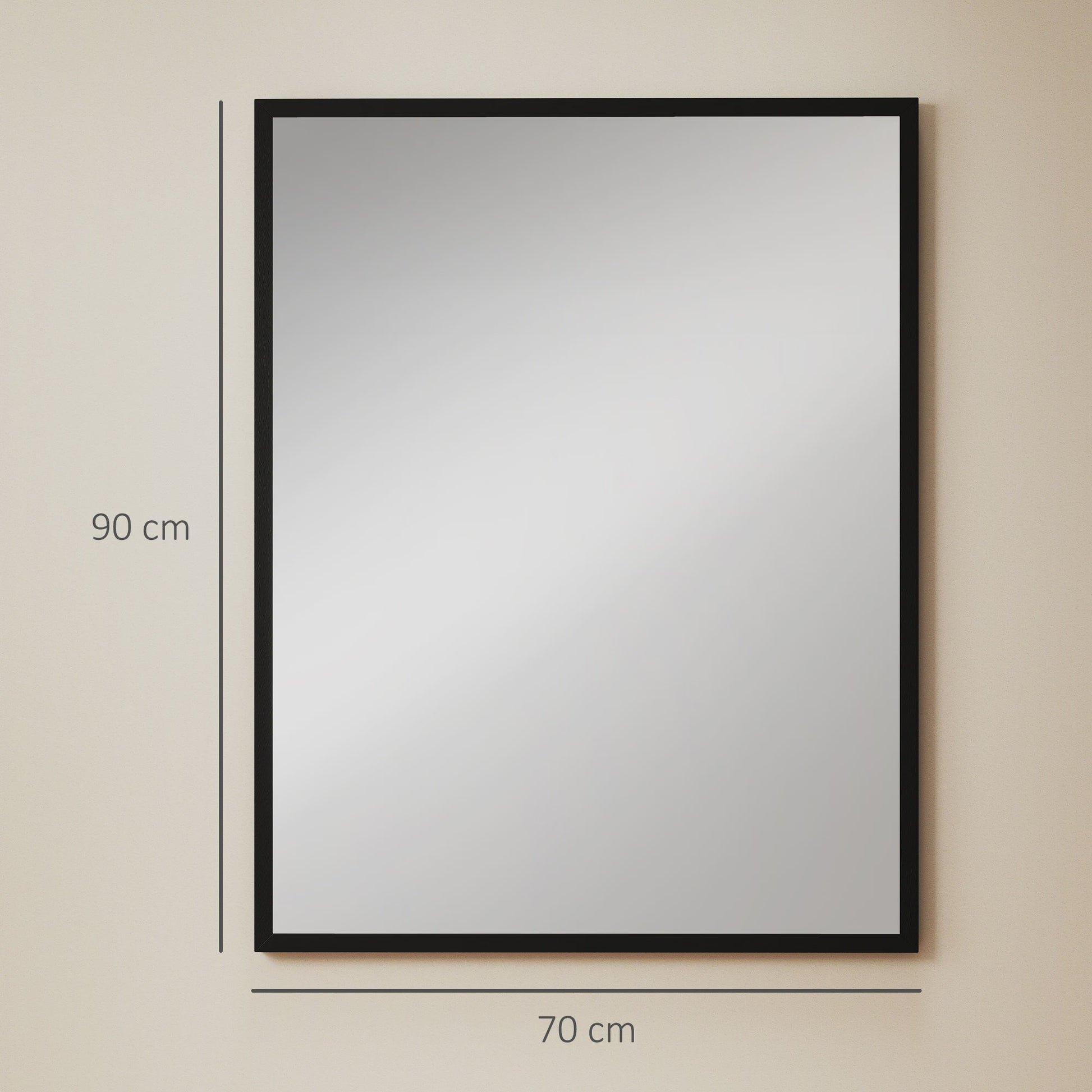 Rechthoekige Wandspiegel 70x90 cm met Zwart Frame – Stijlvol voor Woonkamer, Slaapkamer of Badkamer