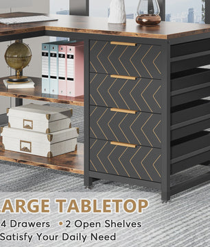 L-vormig Bureau met Opbergruimte en Planken - 150 cm Hoekbureau