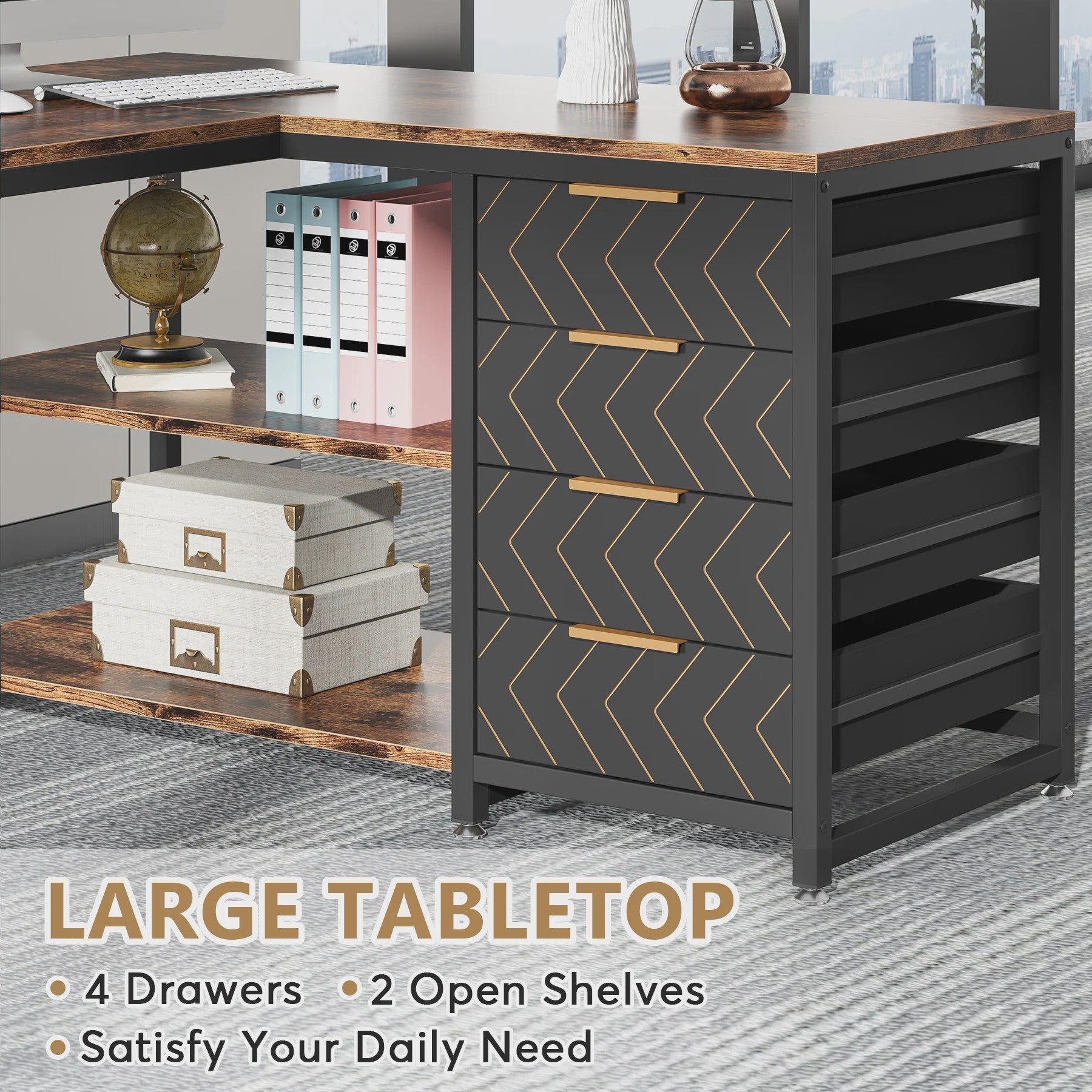 L-vormig Bureau met Opbergruimte en Planken - 150 cm Hoekbureau