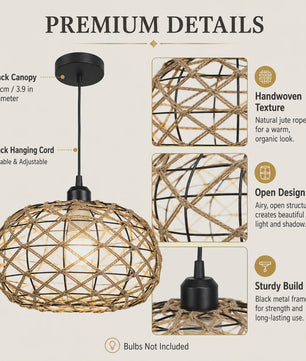 Rustieke Jute Touw Hanglamp - Boho Stijl Verlichting voor Keuken, Eetkamer & Slaapkamer