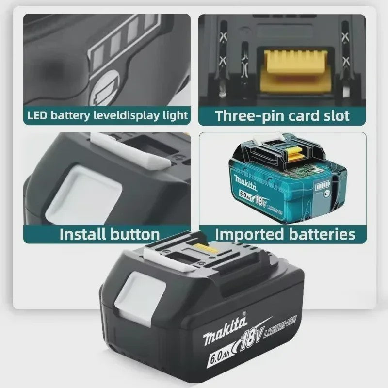 Makita 18V 6.0Ah Li-ion Accu BL1860 LXT - Krachtige Vervanging voor 18V Gereedschap