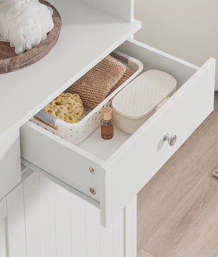 SoBuy BZR215-W Hoge Badkamerkast met 2 Wasmanden, 2 Lades & Open Vak - 78x38x181cm