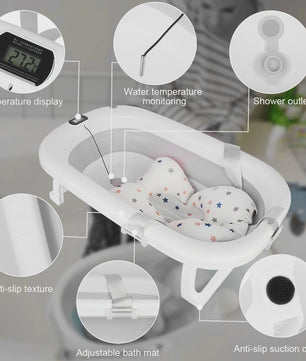 Opvouwbaar Babybadje met Thermometer & Badmat - 0-36 Maanden