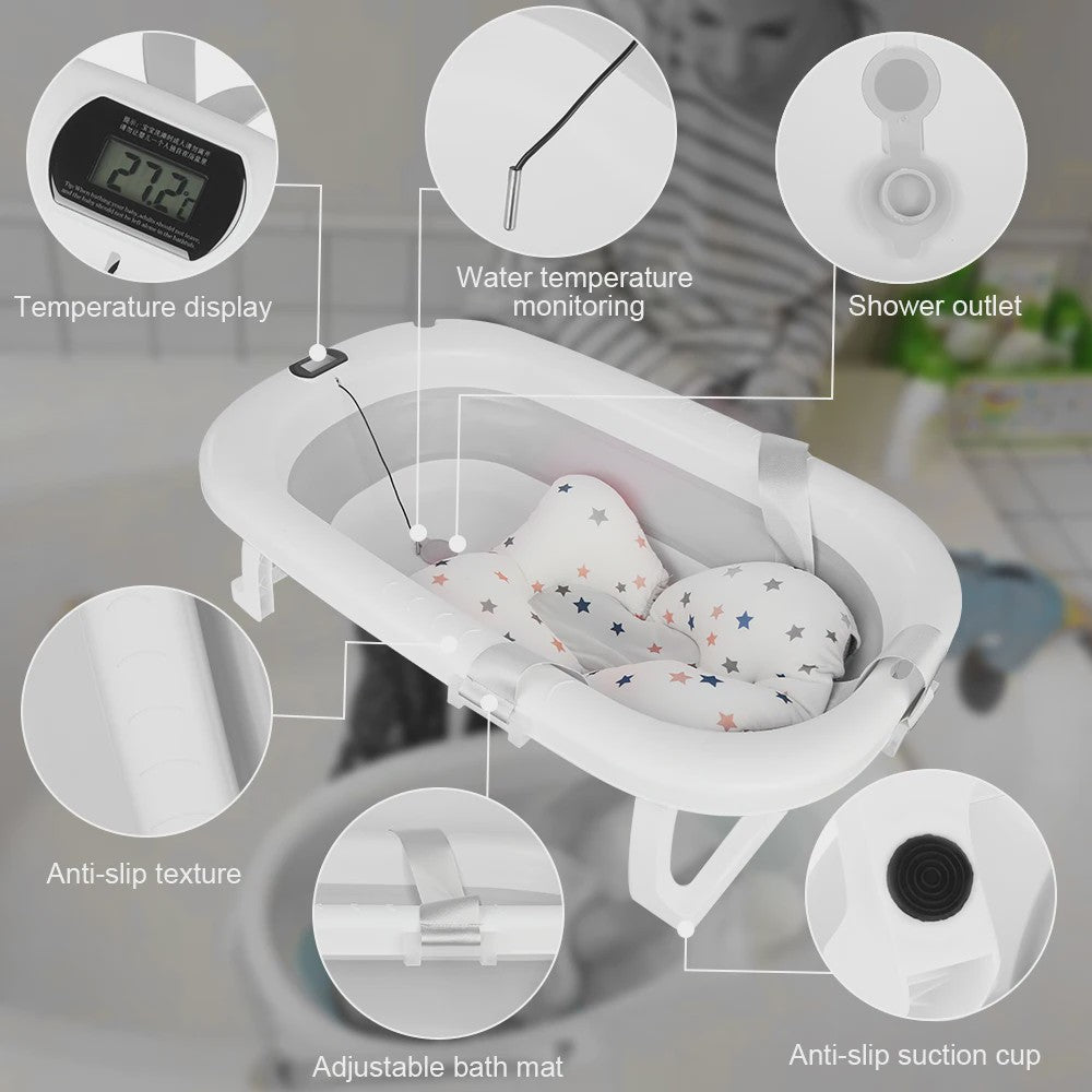 Opvouwbaar Babybadje met Thermometer & Badmat - 0-36 Maanden
