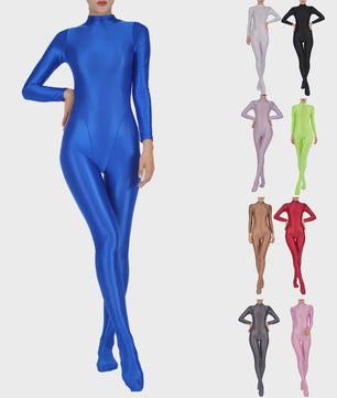 Dames Full Body Jumpsuit met Voetjes - Lange Mouwen, Strakke Sport Bodysuit voor Yoga & Gym