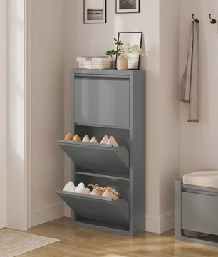WOLTU Smalle Schoenenkast met 3 Klepkasten - Wit - 50x106x15cm - Hal & Woonkamer