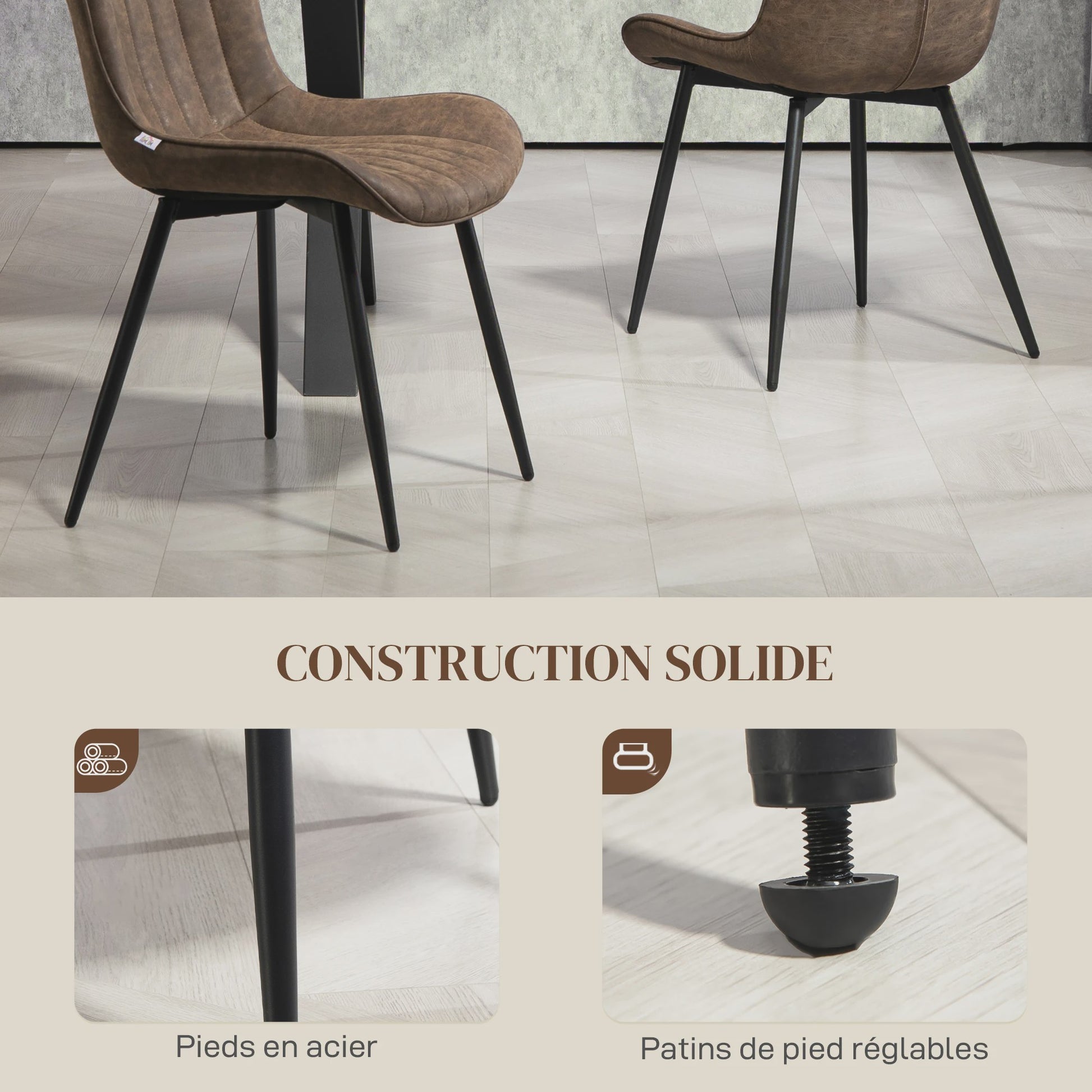 Set van 2 Moderne Gestoffeerde Eetkamerstoelen - Bruin
