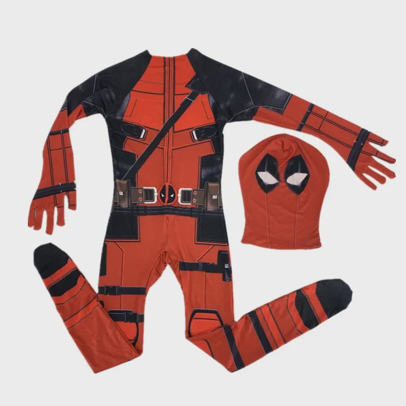 Deadpool Cosplay Kostuum Jumpsuit met Masker en Zwaarden voor Kinderen en Volwassenen