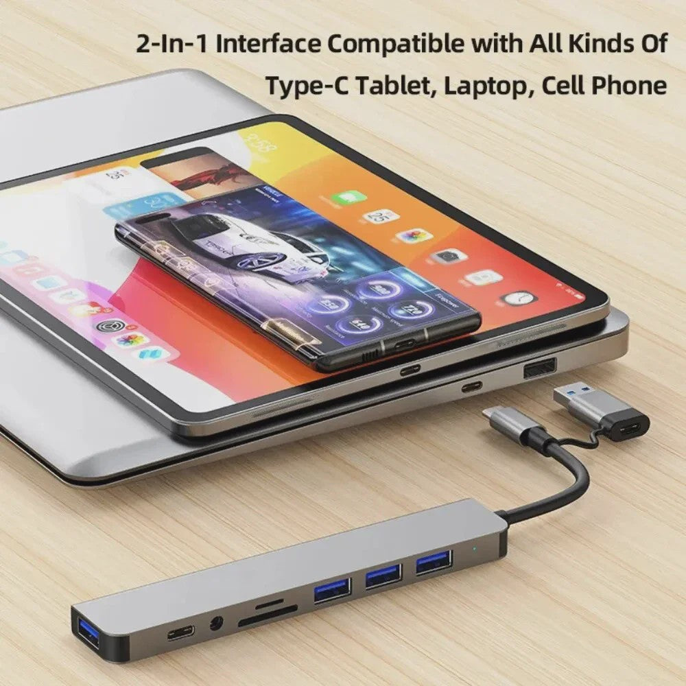 USB C Hub met 5Gbps USB 3.0, SD/TF Kaartlezer & Audio - Docking Station voor Laptops