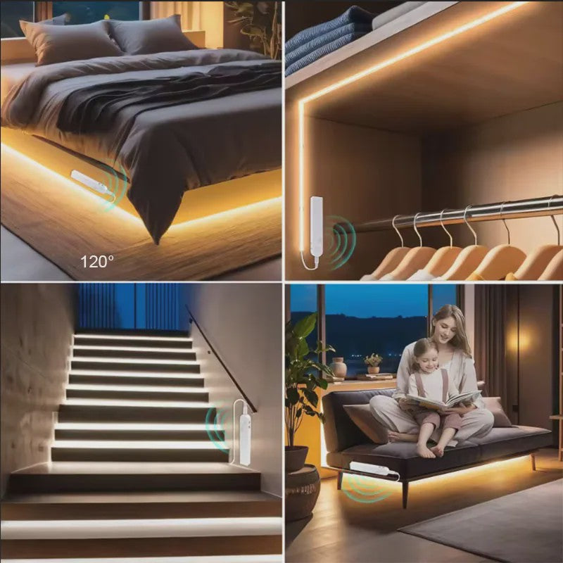 COB LED Strip met PIR Bewegingssensor - Flexibel, Zelfklevend, Batterijgevoed (5V)