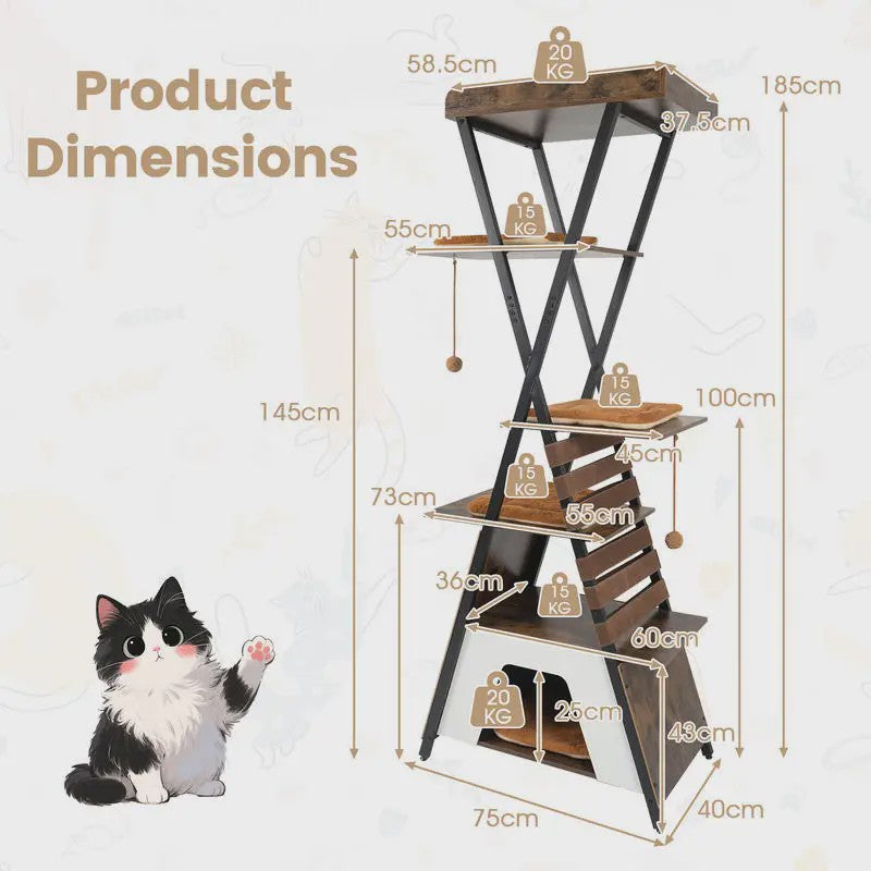 Moderne Kattenkrabpaal met Verhoogd Ligoppervlak en Grote Kattenhol - Bruin