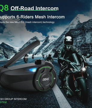 EJEAS Q8 Motorhelm Intercom Systeem - Bluetooth 5.1, IP67 Waterdicht & Draadloze Oortelefoon