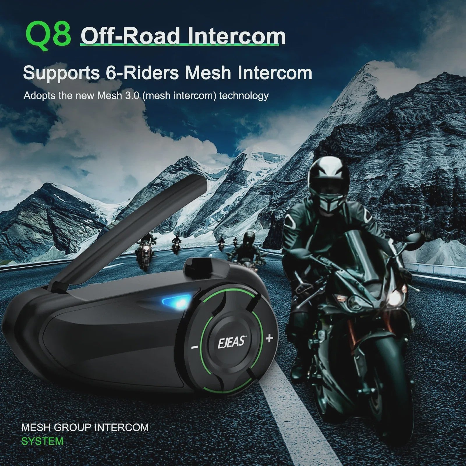 EJEAS Q8 Motorhelm Intercom Systeem - Bluetooth 5.1, IP67 Waterdicht & Draadloze Oortelefoon