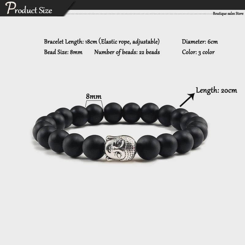 Buddha Hoofd Armband - Natuursteen & Lavasteen Kralen - Yoga & Gebedssieraden voor Dames en Heren