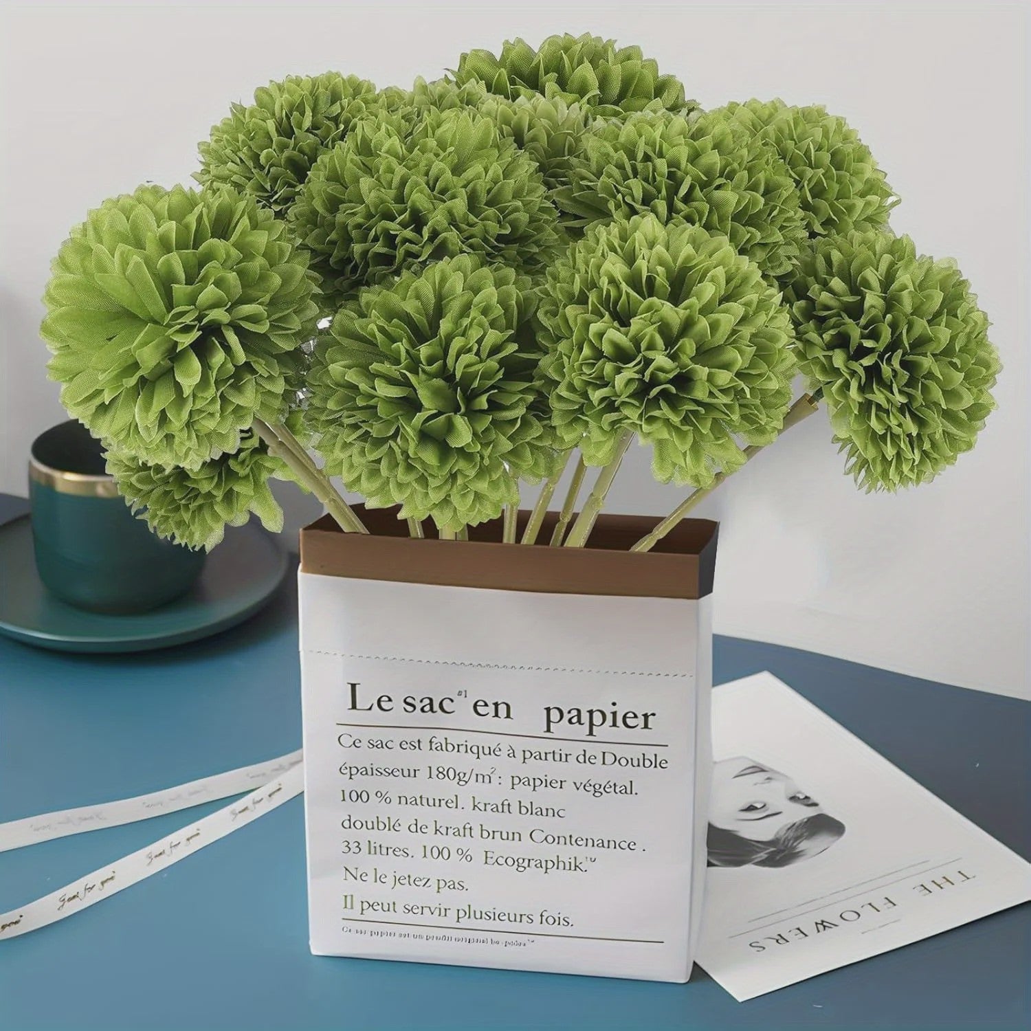 12x Kunst Bolchrysanten Groen - Decoratieve Kunstbloemen voor Huis & Feest