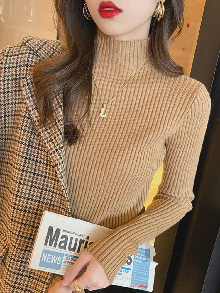 Elegante Dames Gebreide Basic Coltrui met Lange Mouwen - Slank & Chic Koreaans Design