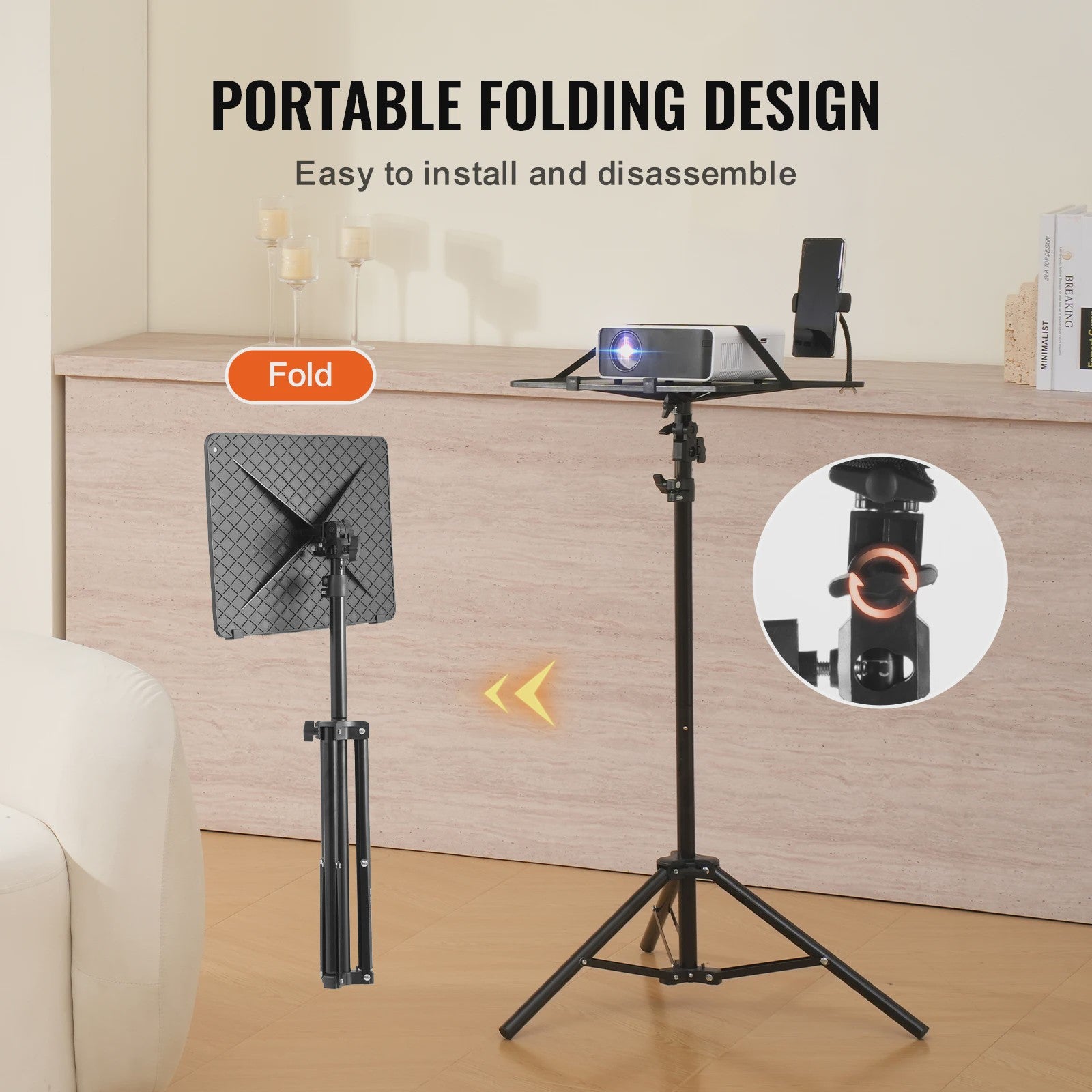 Verstelbare Projector Statief met Telefoonhouder en Dienblad