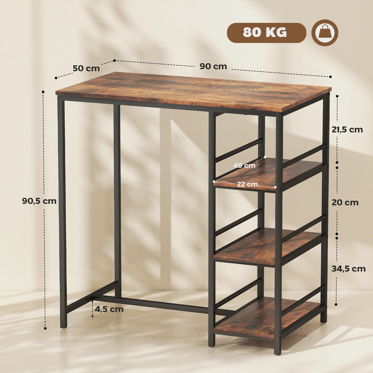 Stijlvolle Bartafel met 3 Opbergplanken - Keuken en Eetkamer