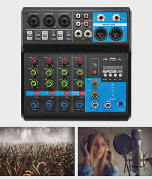 5-Kanaals Audio Mixer met 48V Fantoomvoeding, Bluetooth 5.0 & USB - Professionele Geluidskaart voor Streaming & KTV