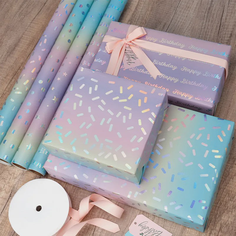 Feestelijk Regenboog Cadeaupapier met Sterren & Stippen - 43x300cm