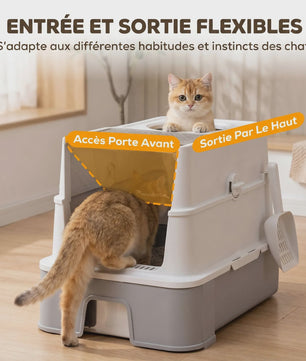 Pawhut Roestvrij Staal Kattenbak met Lade - Verwijderbaar Deksel, Inclusief Schep & Filter - 60x40x45cm, Grijs