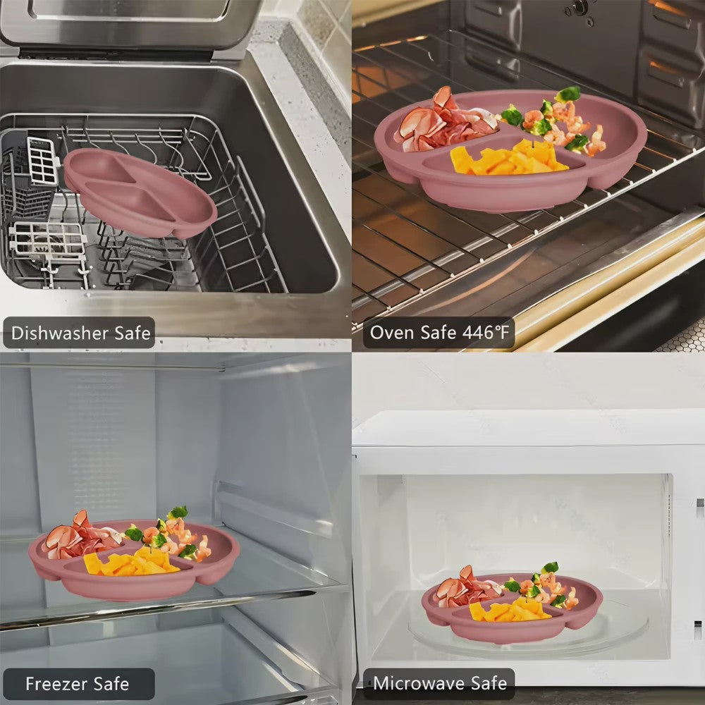 Siliconen Zuignap Bordjes met Deksel voor Baby's - Verdeeld Ontwerp
