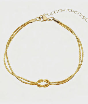 Dubbele Slangenketting Armband met Liefdesknoop - Roestvrij Staal Goudkleurig