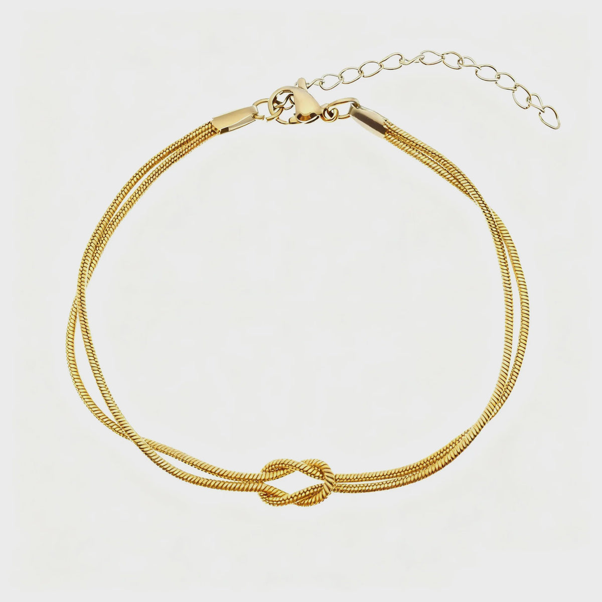 Dubbele Slangenketting Armband met Liefdesknoop - Roestvrij Staal Goudkleurig