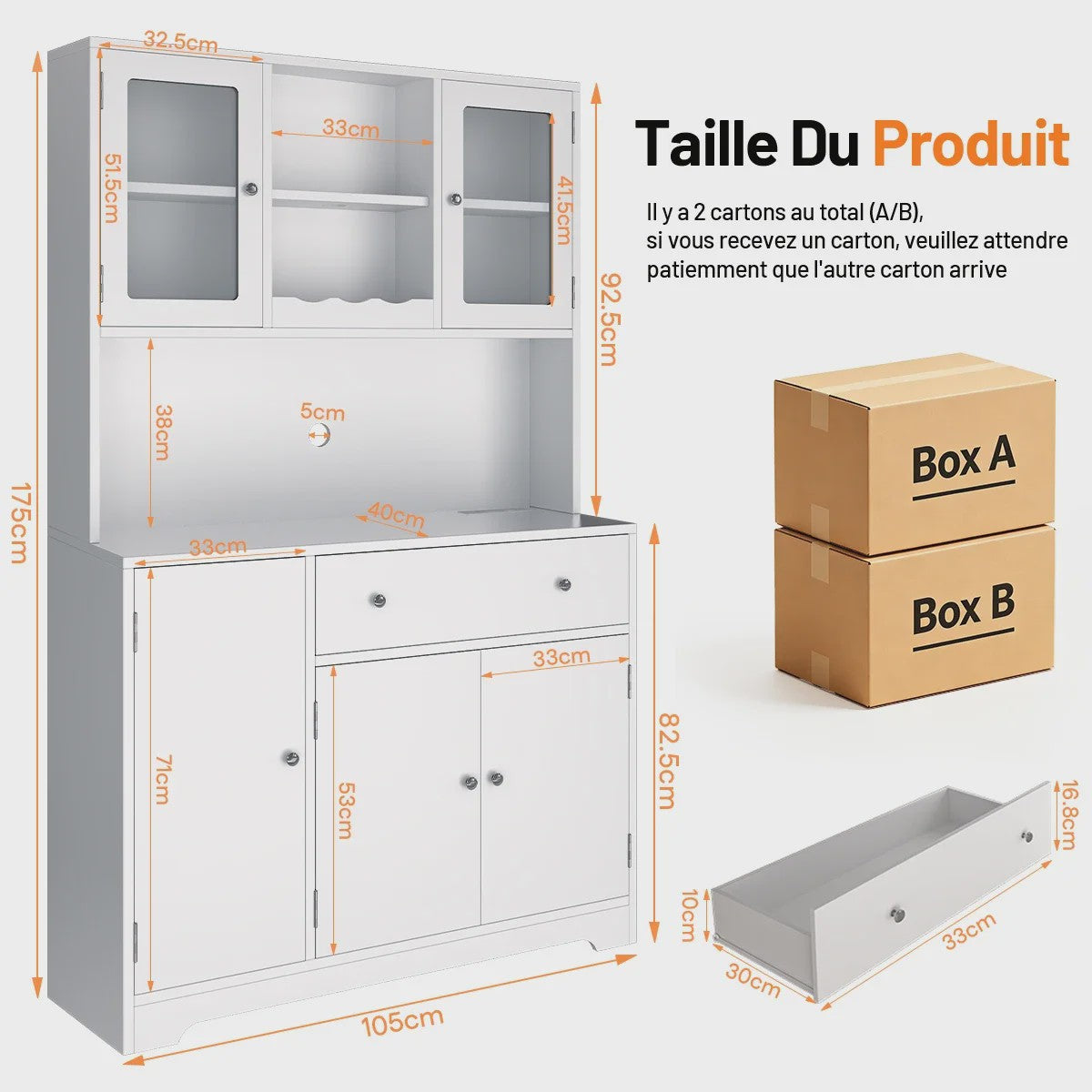 Multifunctioneel Buffetkast Sideboard 105x175cm met Werkblad, Stroompunten en USB - Woonkamer & Keuken