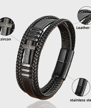 Leren Kruis Armband met Zirkonia - Stijlvol voor Hem en Haar
