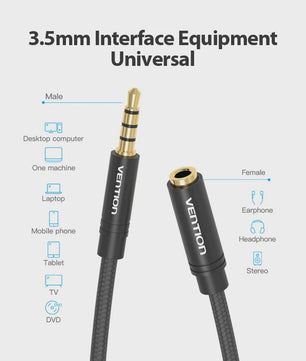 Vention 3.5mm AUX Verlengsnoer - Stereo Audio Kabel voor Auto, Laptop, PC, TV