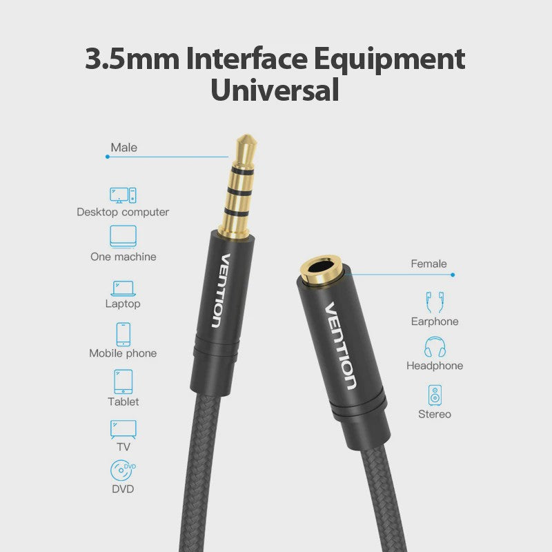Vention 3.5mm AUX Verlengsnoer - Stereo Audio Kabel voor Auto, Laptop, PC, TV
