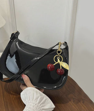 Retro PU Leren Schoudertas Dames met Kersenhanger - Vintage Crossbody Tas