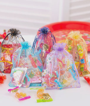 50x Organza Cadeauzakjes met Maan & Sterren - Wit met Goud - Ideaal voor Sieraden, Snoep & Feestelijke Gunsten