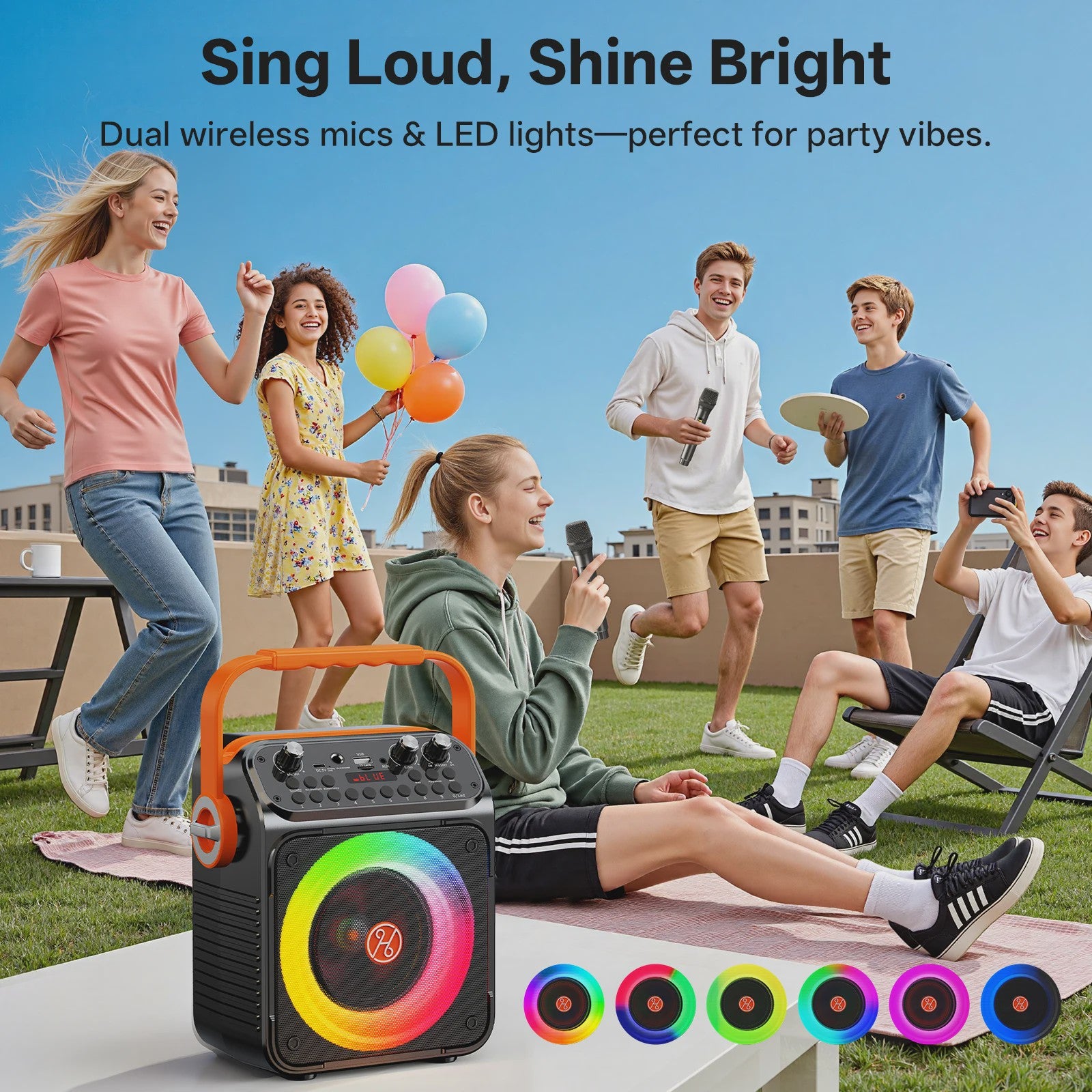 T35 Karaoke Bluetooth Speaker met Dubbele Microfoons en Lichtshow
